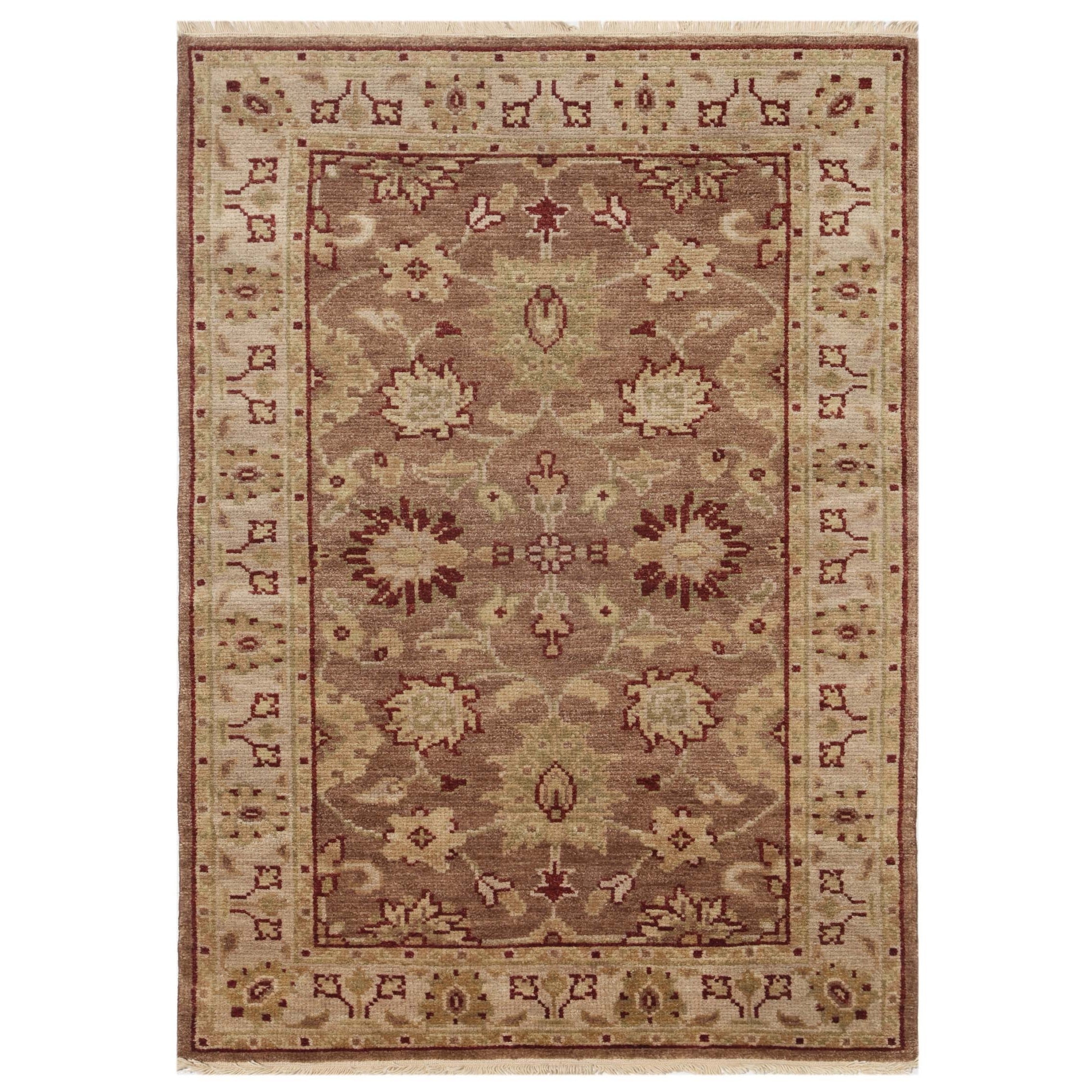 Hand knotted Beige/ Brown Oriental Pattern Wool Rug (5x8)