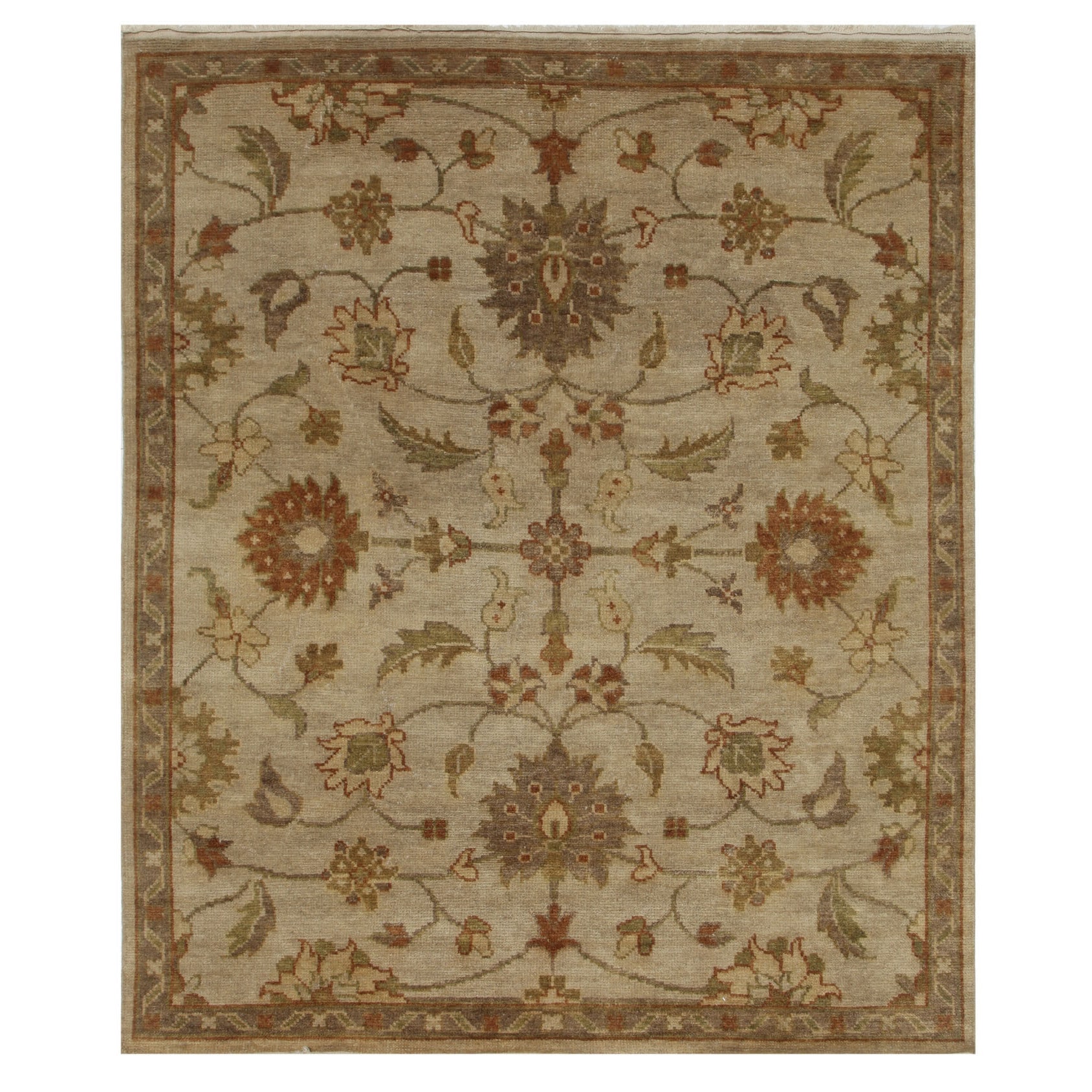 Hand knotted Gold Floral Pattern Wool Rug (8 X 10)