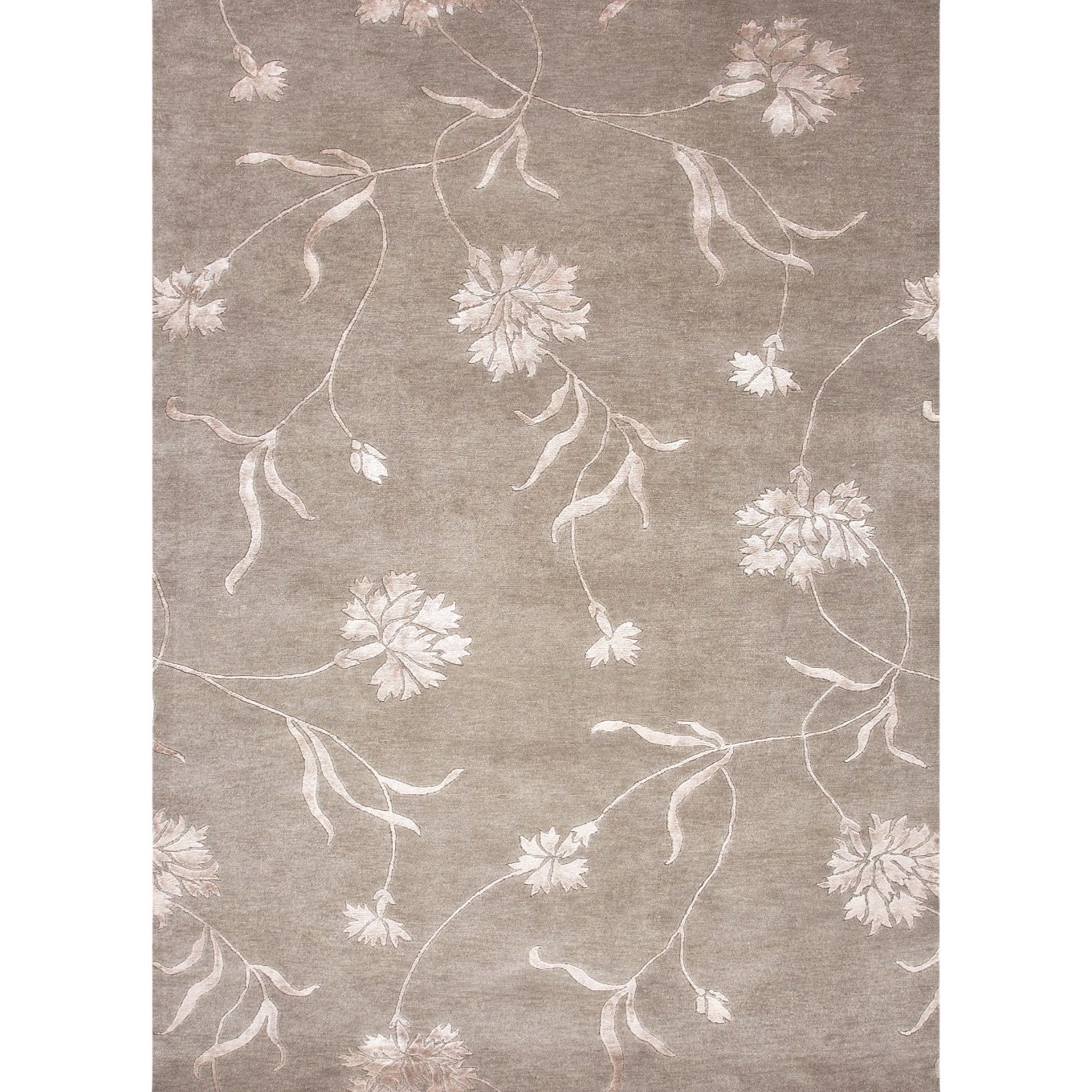 Hand knotted Gray/ Black Floral Pattern Wool/ Silk Rug (36 X 56)