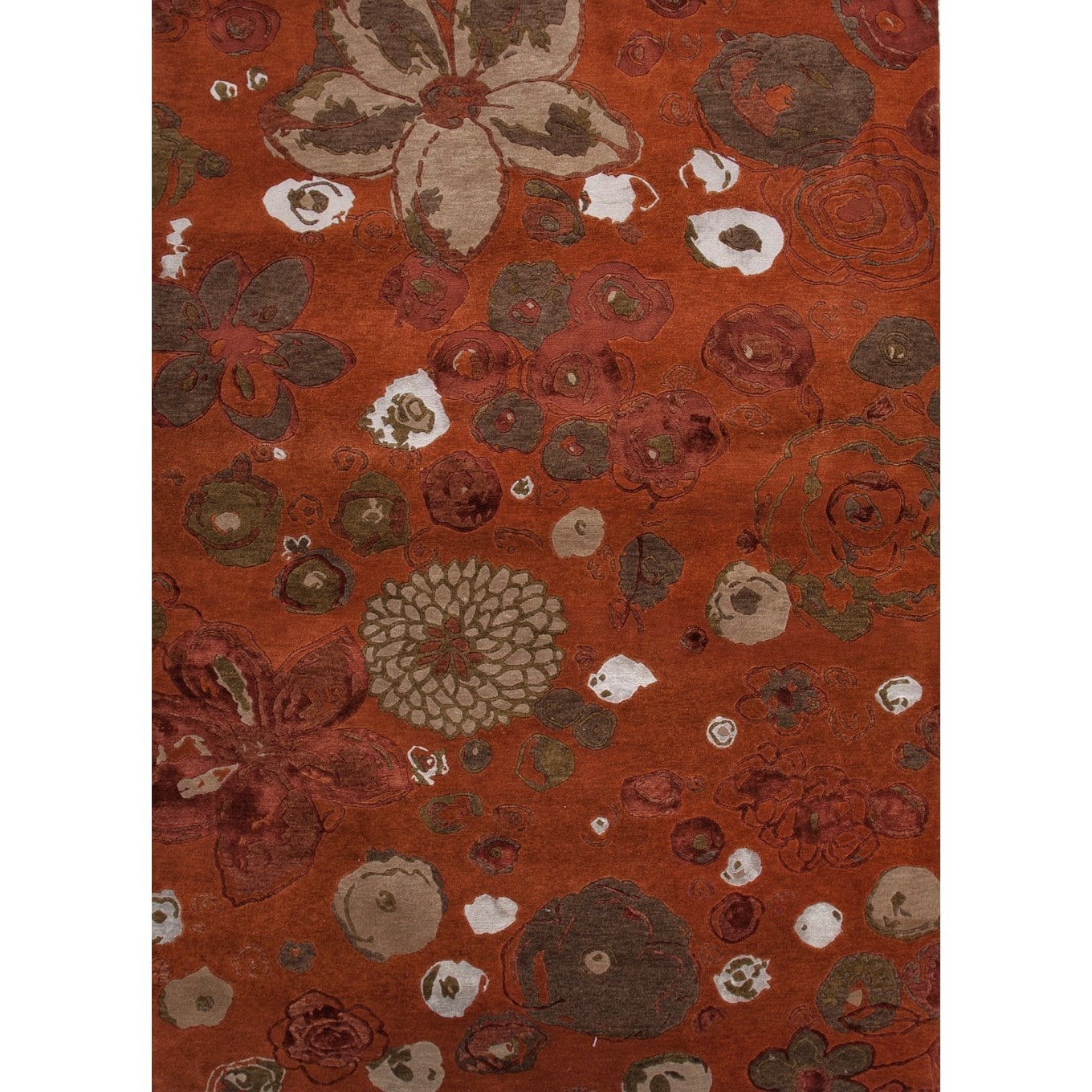 Hand knotted Red/ Orange Floral Pattern Wool/ Silk Rug (56 X 86)