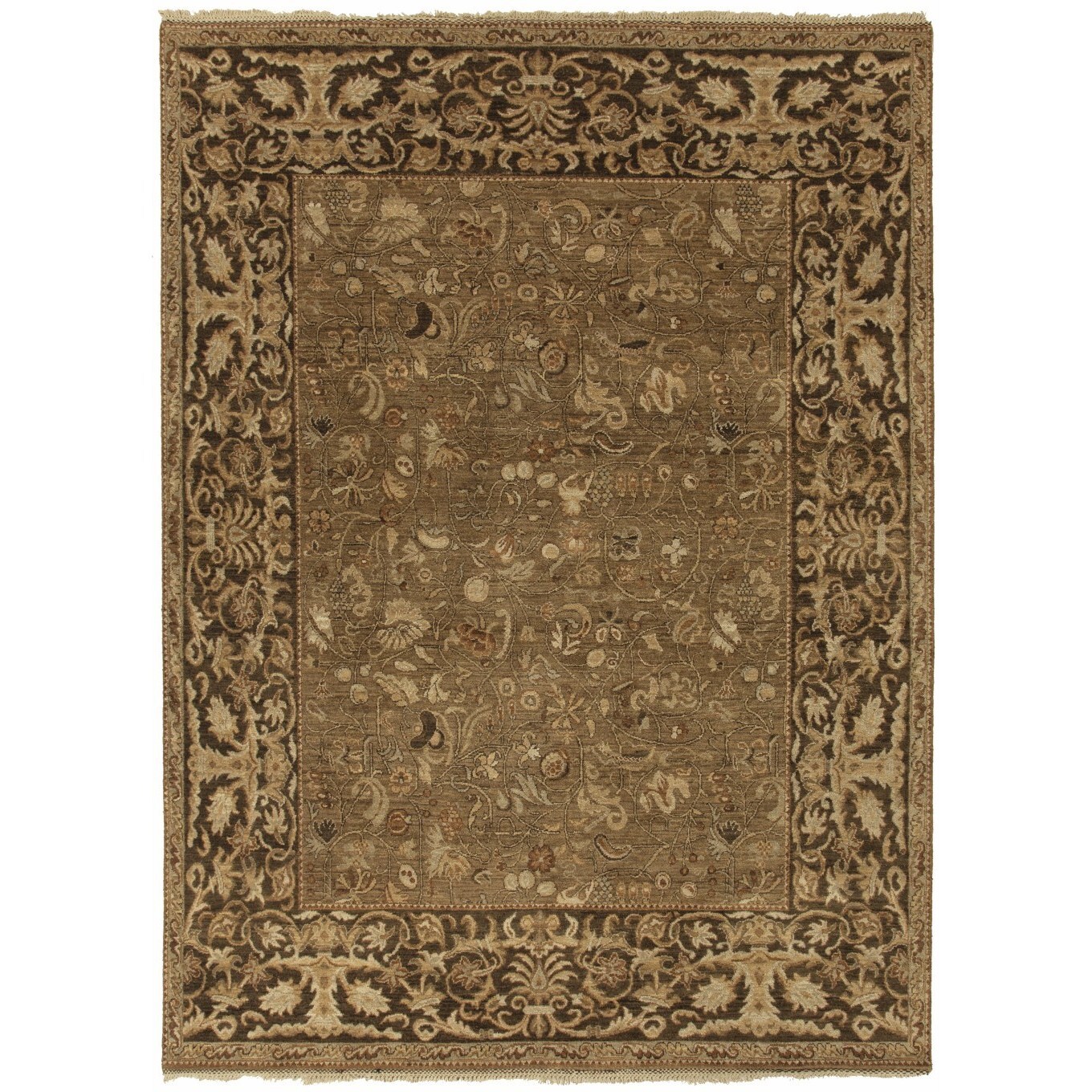 Hand knotted Beige/ Brown Floral Pattern Wool Rug (6 X 9)