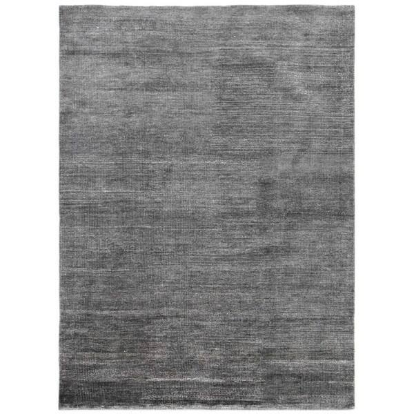 Handknotted Grey/ Black Solid Pattern Wool/ Silk Casual Rug (5' x 8