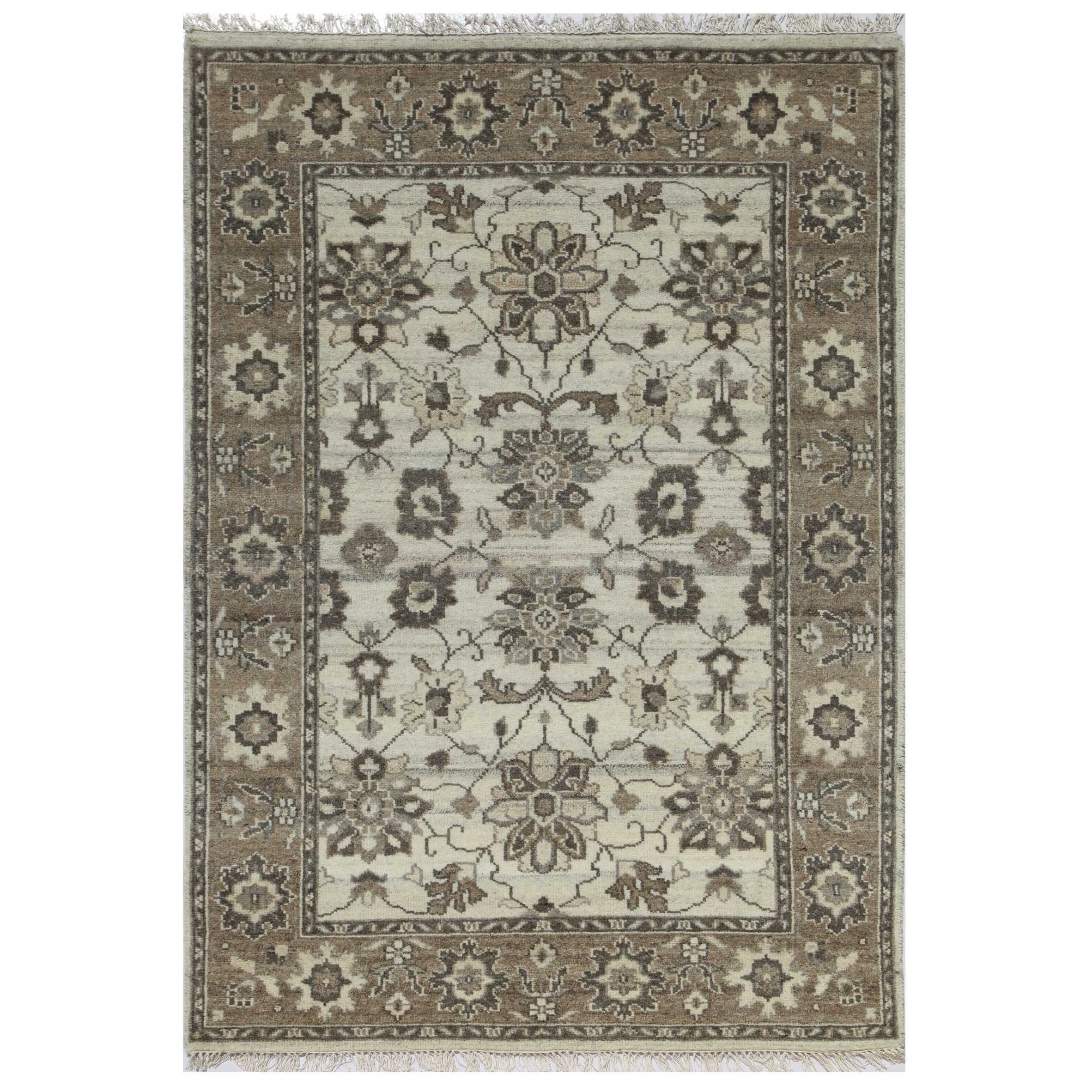 Hand knotted Ivory Floral Pattern Wool Rug (5 X 8)