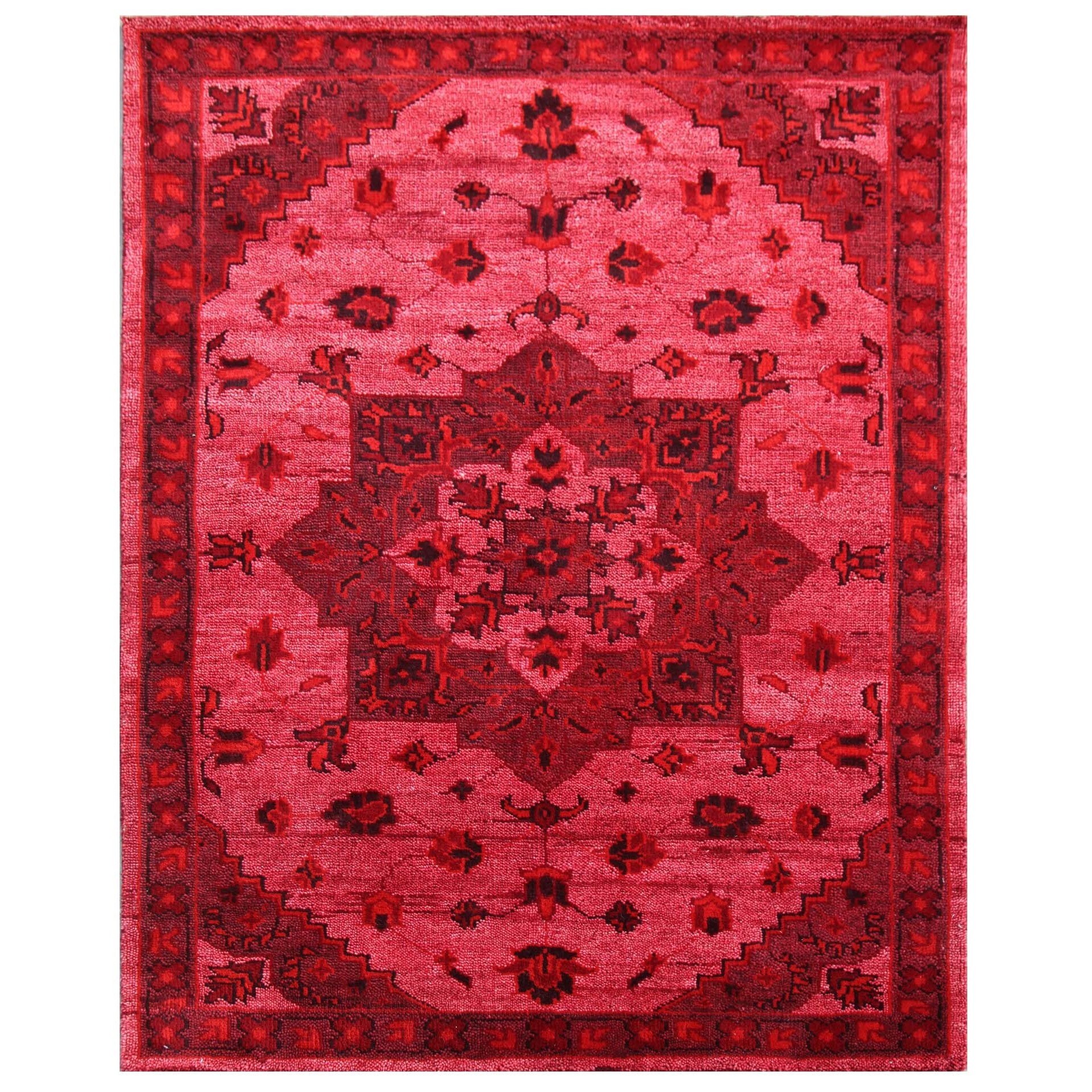 Hand knotted Red/ Orange Oriental Pattern Wool Rug (5 X 8)