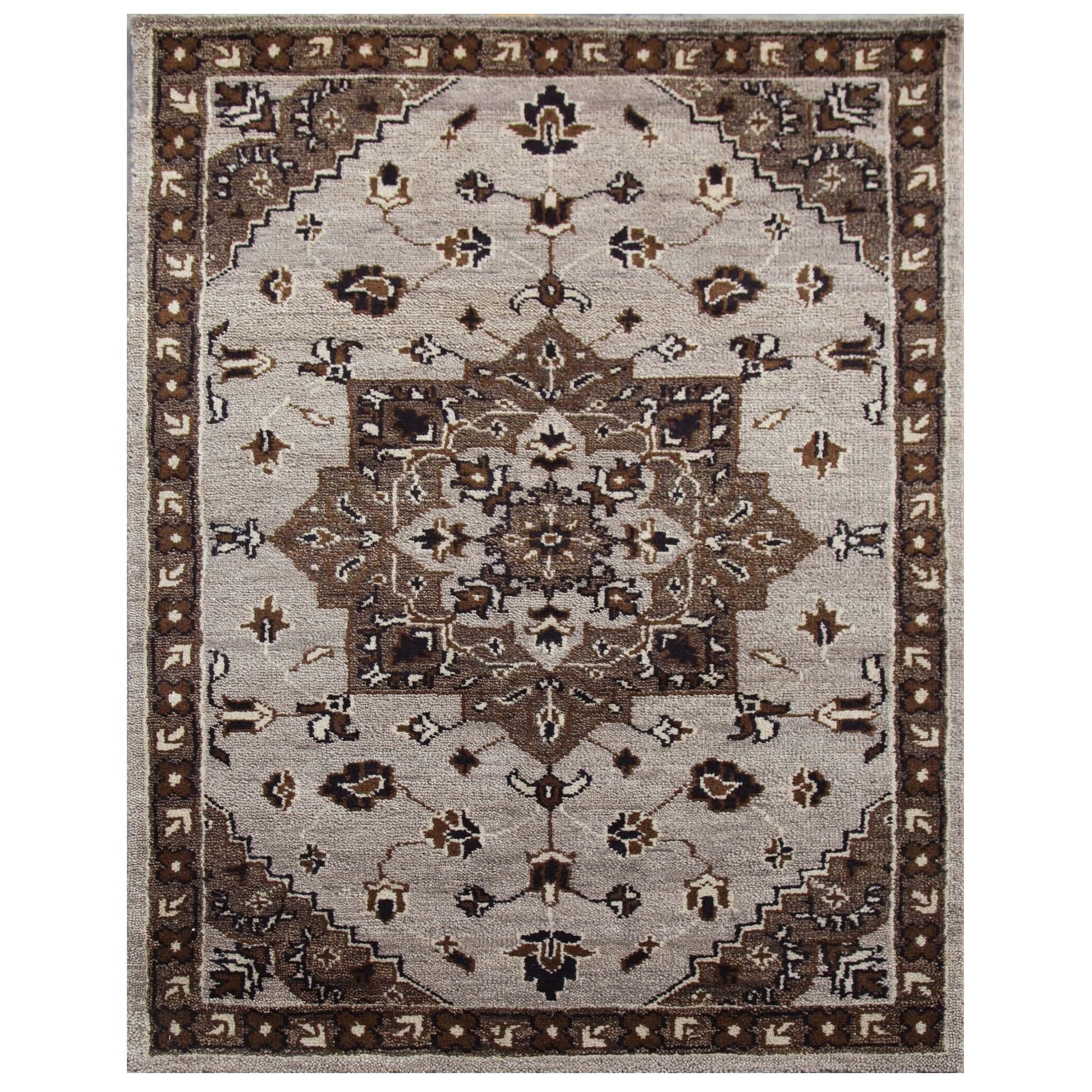 Hand knotted Beige/ Brown Oriental Pattern Wool Rug (5 X 8)