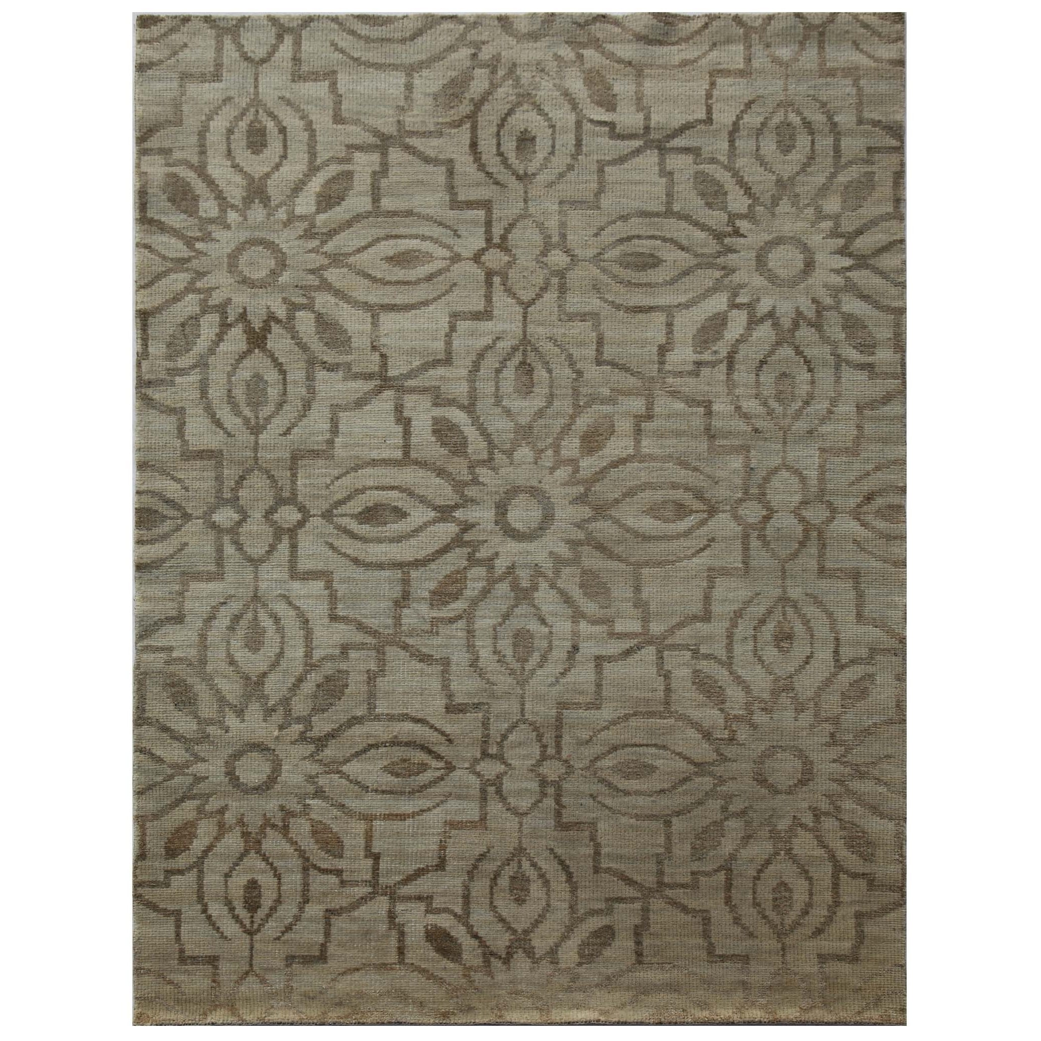 Hand knotted Ivory Floral Pattern Wool/ Silk Rug (5 X 8)