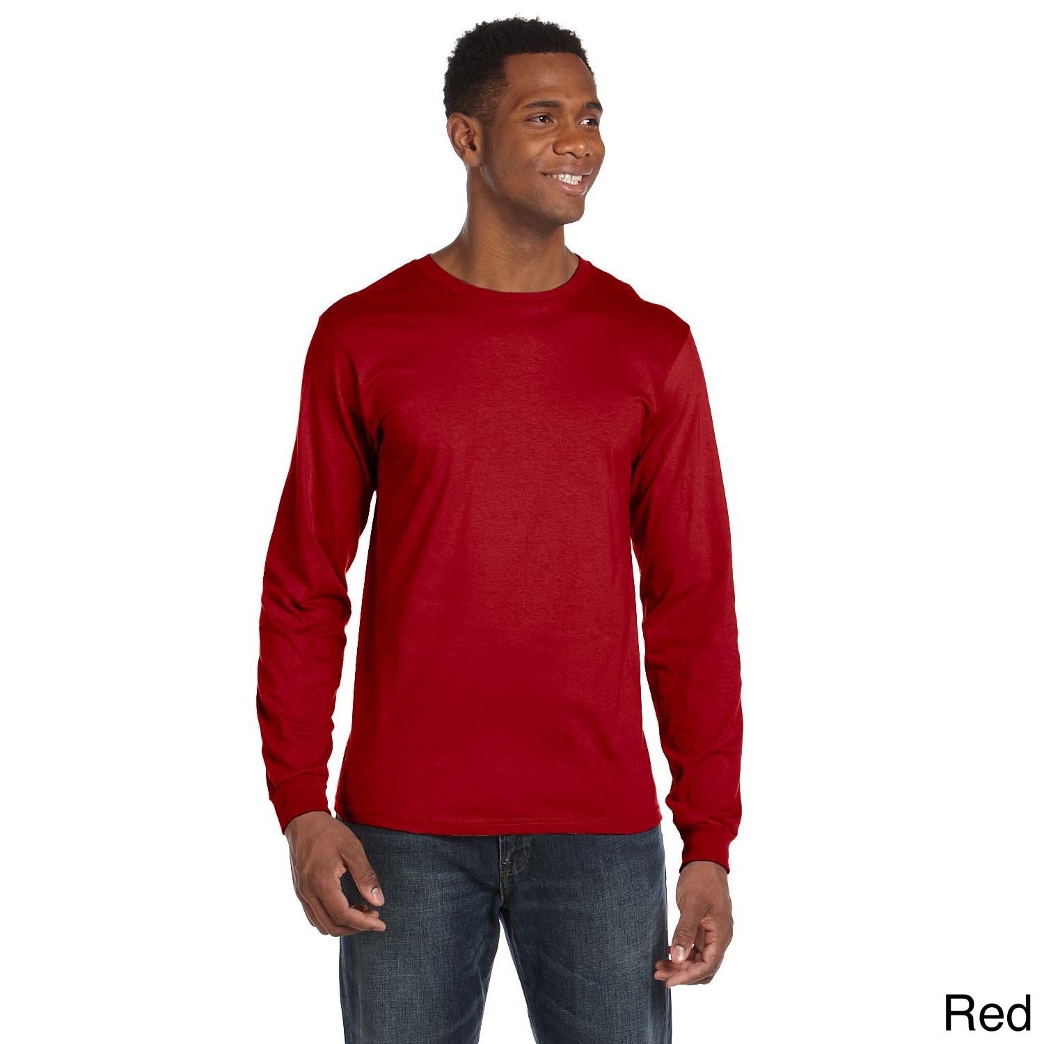 Anvil Anvil Mens Ringspun Long Sleeve T shirt Red Size XXL