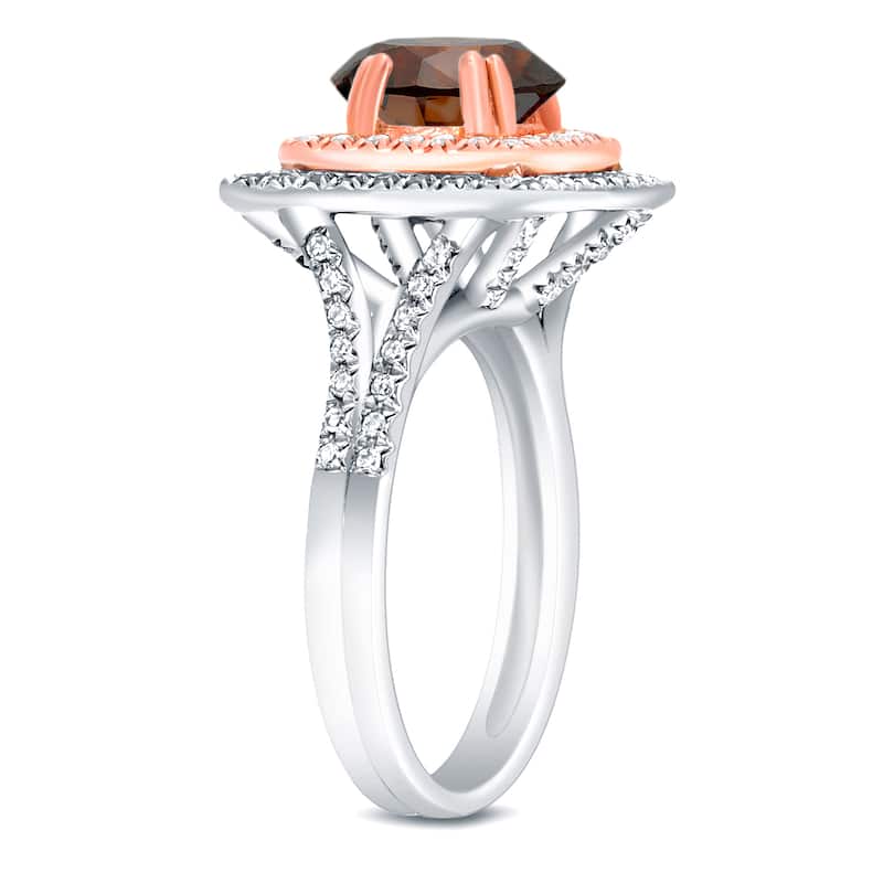 14k Two-Tone Rose Gold 1 3/4ct TDW Cushion-Cut Brown Diamond Halo Engagement Ring by Auriya