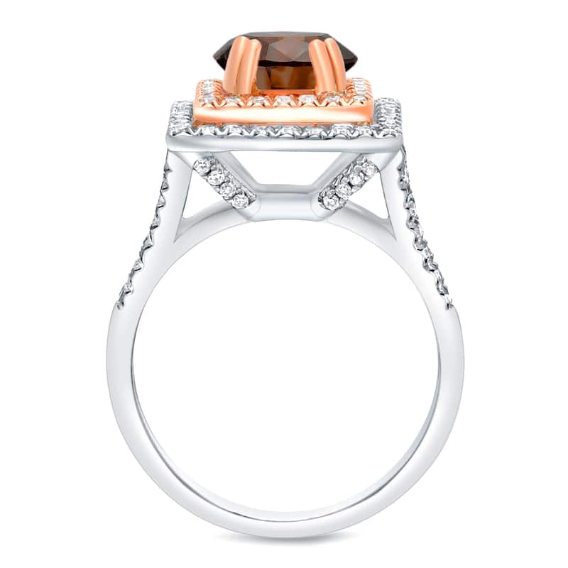 14k Two-Tone Rose Gold 1 3/4ct TDW Cushion-Cut Brown Diamond Halo Engagement Ring by Auriya
