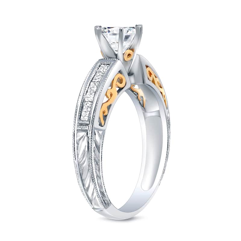Auriya 14k Two-tone Gold Vintage-Inspired 1 1/3ct TDW Certified Round Diamond Engagement Ring (H-I, SI1-SI2)