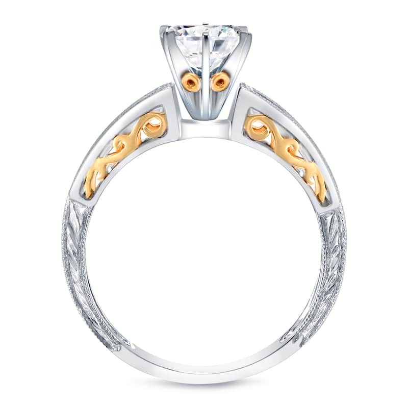 Auriya 14k Two-tone Gold Vintage-Inspired 1 1/3ct TDW Certified Round Diamond Engagement Ring (H-I, SI1-SI2)