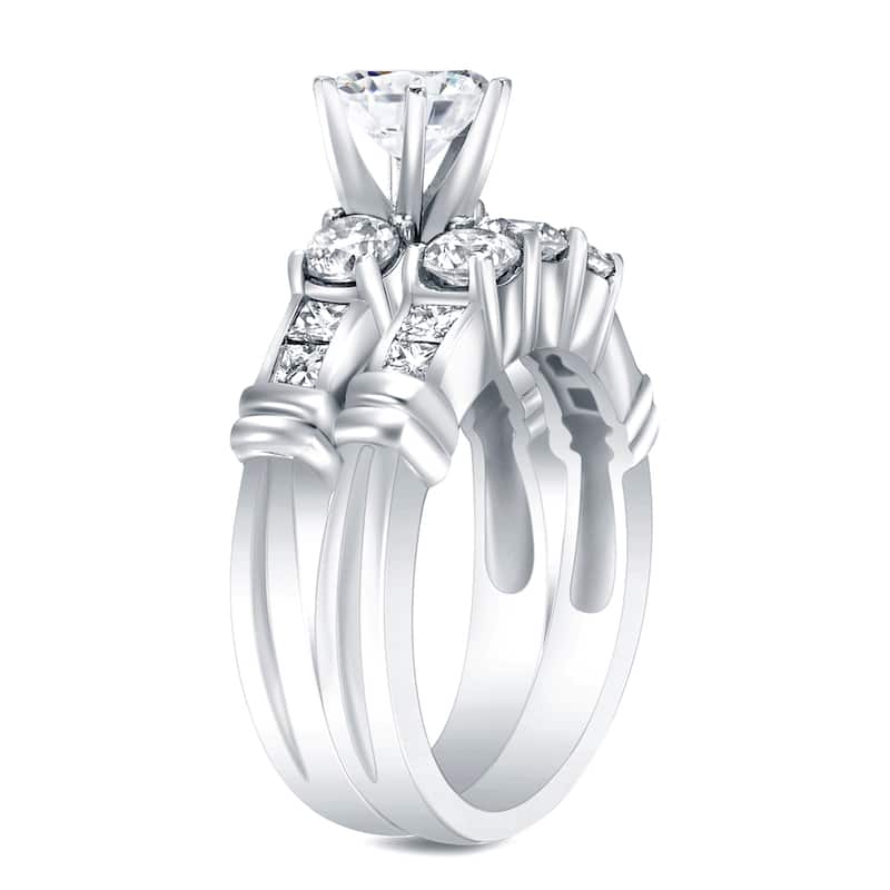 Auriya 14k Gold 2 1/3ctw 3-stone Diamond Engagement Ring Set
