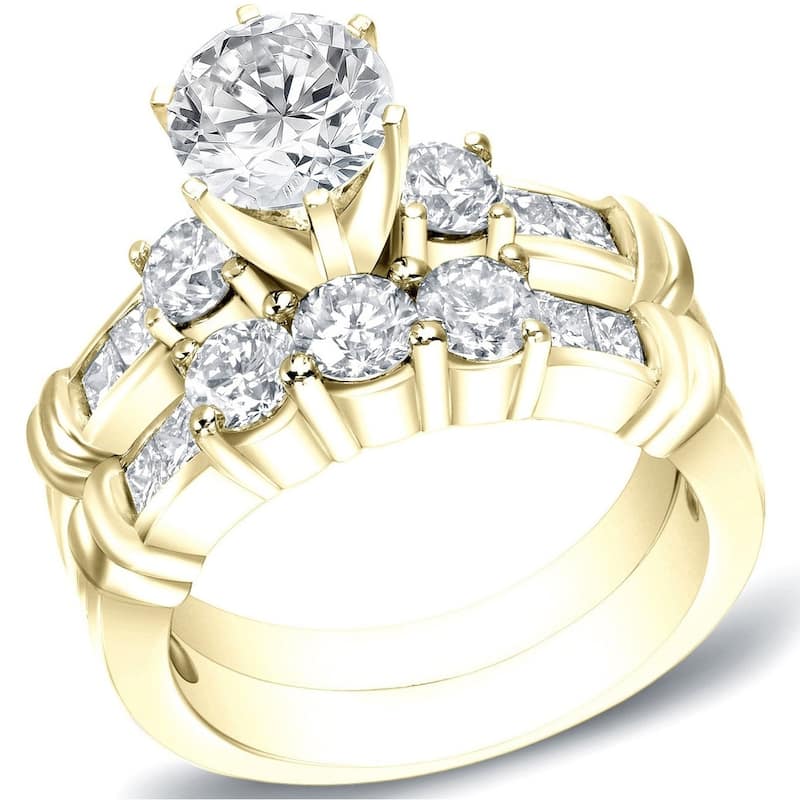 Auriya 14k Gold 2 1/3ctw 3-stone Diamond Engagement Ring Set