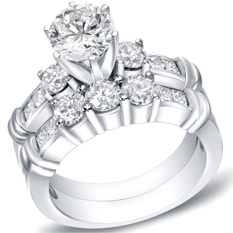Auriya 14k Gold 2 1/3ctw 3-stone Diamond Engagement Ring Set