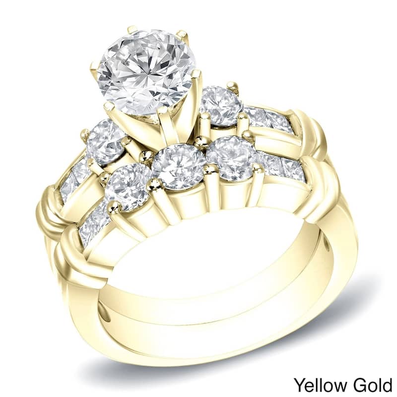 Auriya 14k Gold 2 1/3ctw 3-stone Diamond Engagement Ring Set - 4 - Yellow