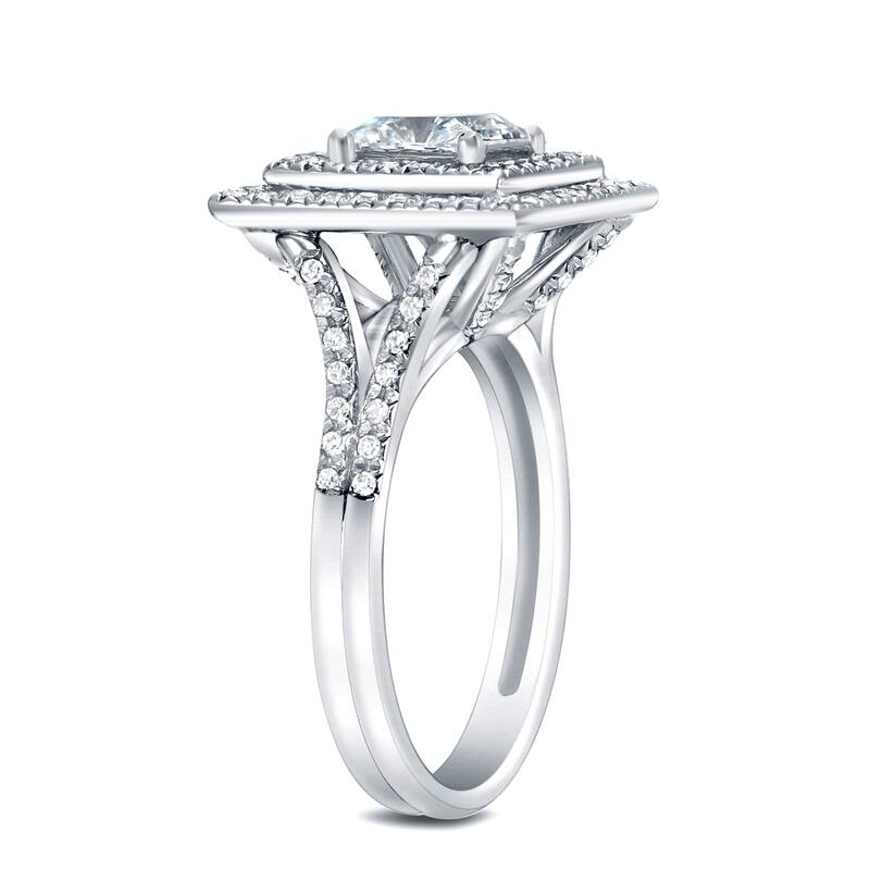 Auriya 14k Gold Modern 1 1/2ctw Double Halo Princess-cut Diamond Engagement Ring