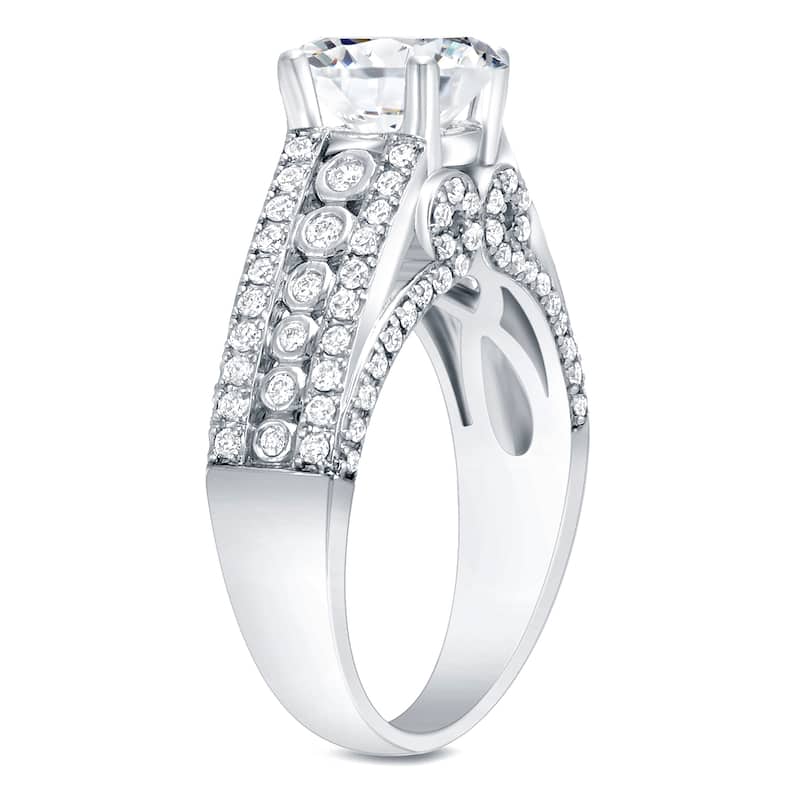 Auriya Modern 1 3/4ct TDW Certified Round Diamond Engagement Ring 14k White Gold