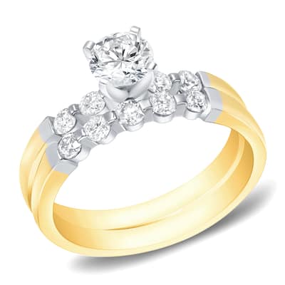 Auriya 14k Gold 1ctw Classic 5-Stone Diamond Engagement Ring Set 14k Two-Tone Gold