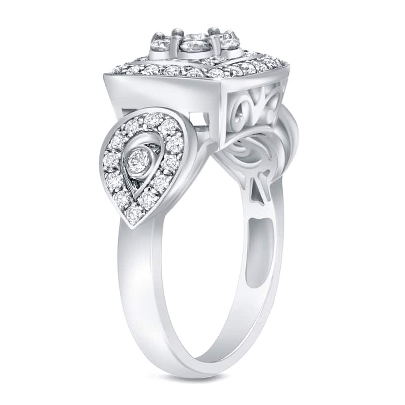Auriya 14k Gold 1ctw 3-Stone Halo Diamond Engagement Ring (H-I, SI1-SI2)