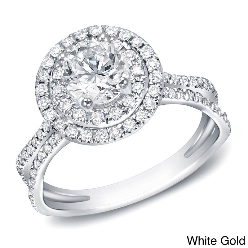 Auriya 14k Gold 1 1/4ct TDW Double Halo Diamond Engagement Ring (H-I, SI1-SI2) - White - 4