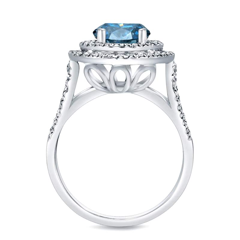Auriya 14k Gold 1 3/4ctw Round Double Halo Blue Diamond Engagement Ring