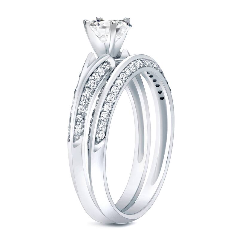 Auriya 14k Gold 14k White Gold 1ctw Modern Round Diamond Engagement Ring Set