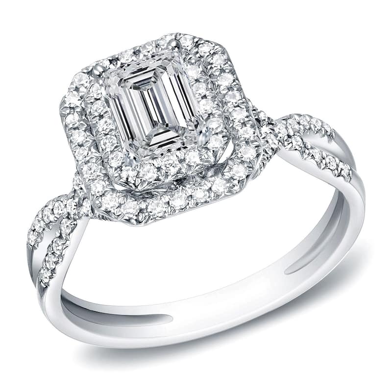 Auriya 14k Gold 4/5ctw Emerald-cut Double Halo Diamond Engagement Ring