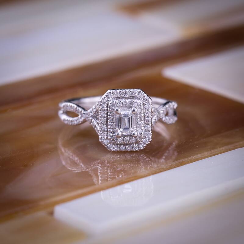 Auriya 14k Gold 4/5ctw Emerald-cut Double Halo Diamond Engagement Ring