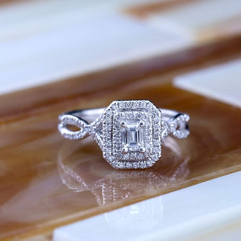 Auriya 14k Gold 4/5ctw Emerald-cut Double Halo Diamond Engagement Ring