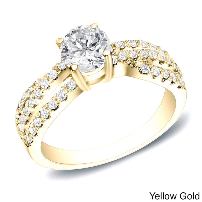 Auriya 14k Gold 3/4ctw Round Diamond Engagement Ring (H-I, SI1-SI2) - Yellow - 4