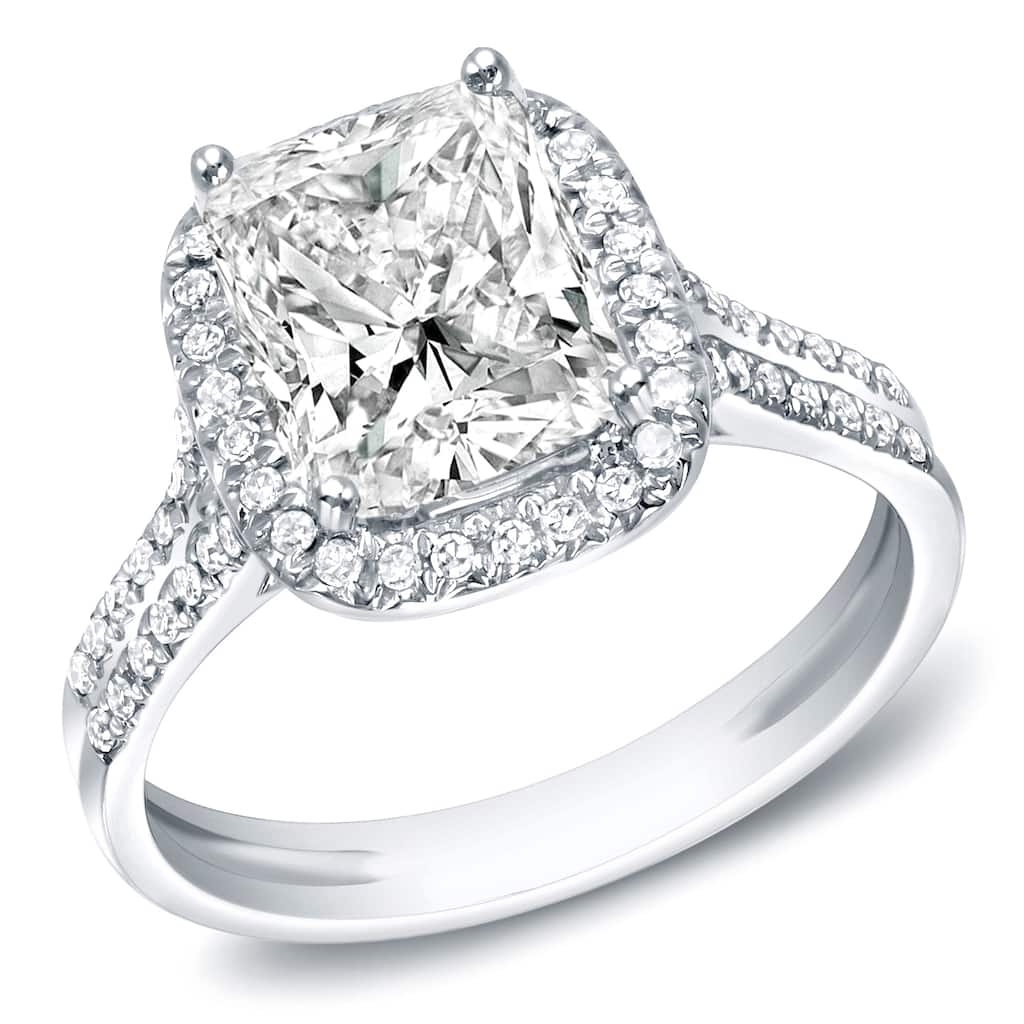 Auriya 14k White Gold 2ct TDW Certified Cushion Diamond Engagement Ring (I, VS1-VS2)