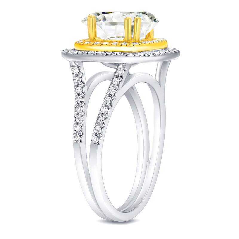 Auriya Unique 1 4/5ct TDW Square Princess-cut Halo Diamond Engagement Ring 14k Two-tone Gold Certified