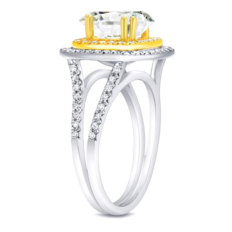 Auriya Unique 1 4/5ct TDW Square Princess-cut Halo Diamond Engagement Ring 14k Two-tone Gold Certified