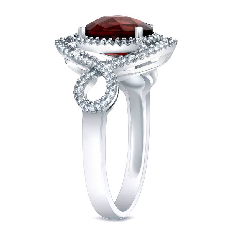 Auriya Vintage 2 1/2ct Garnet Oval Halo Engagement Ring 14k White Gold