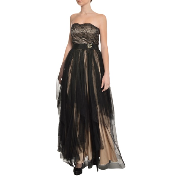 Shop A.B.S. Women's Black Strapless Tiered Lace Beaded Evening Gown ...