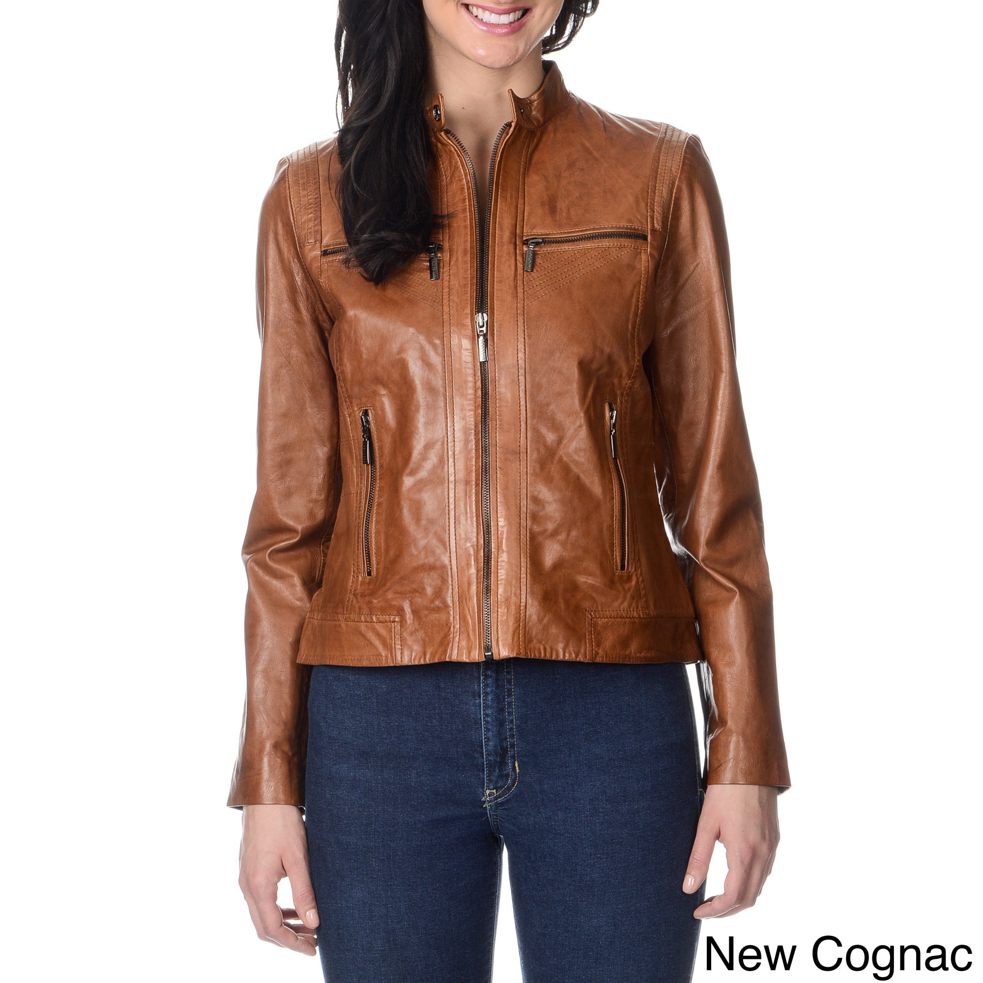 Bernardo Womens Petite Stitch And Zipper Detail Leather Jacket