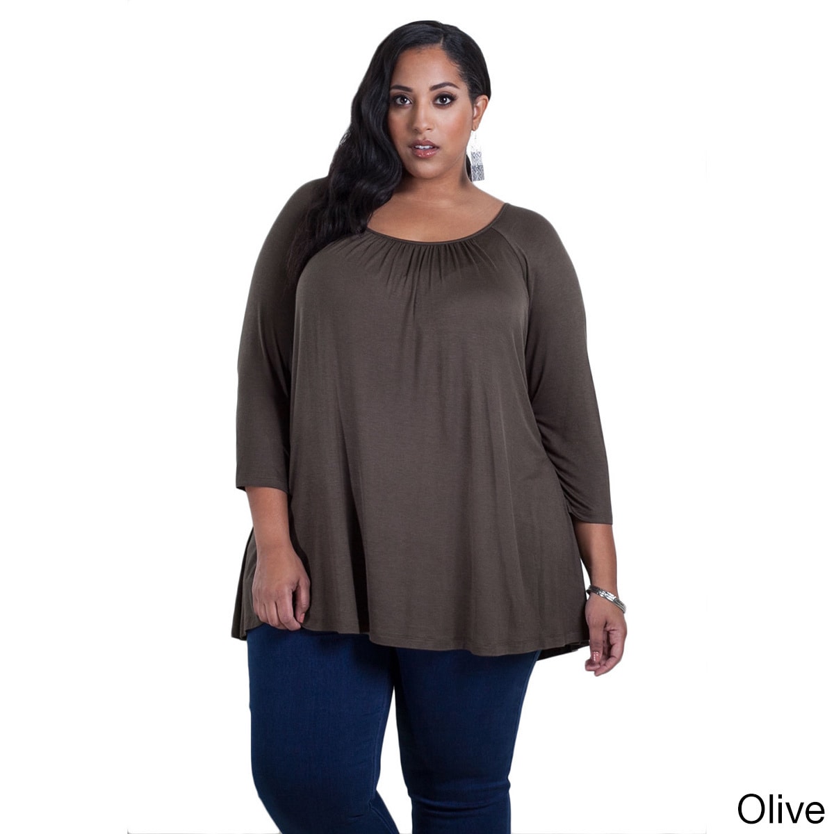 Womens Plus Size Relaxed Fit Solid 3/4 sleeve Top