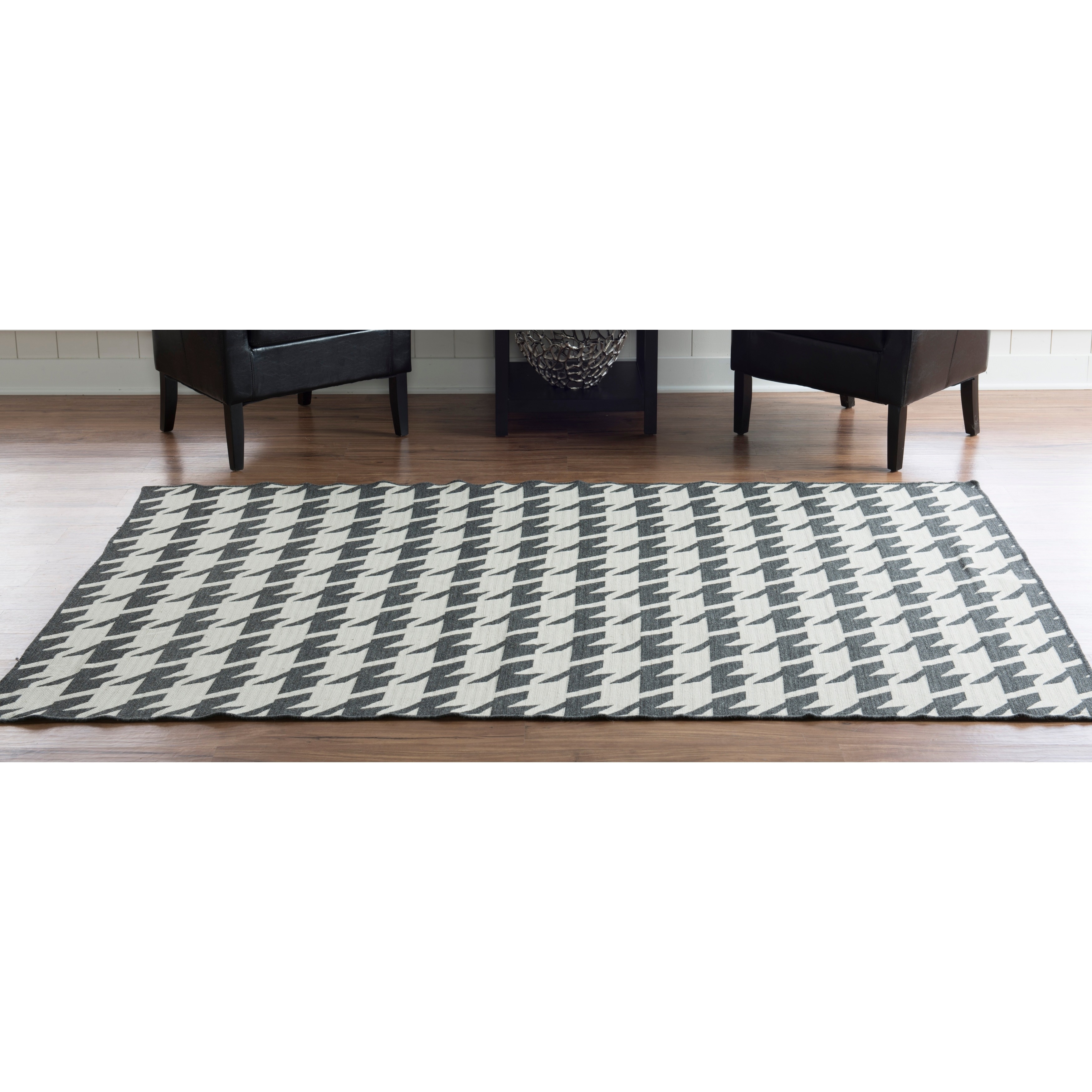 Foundation Collection Charcoal Grey Houndstooth Reversible Rug (5 X 8)