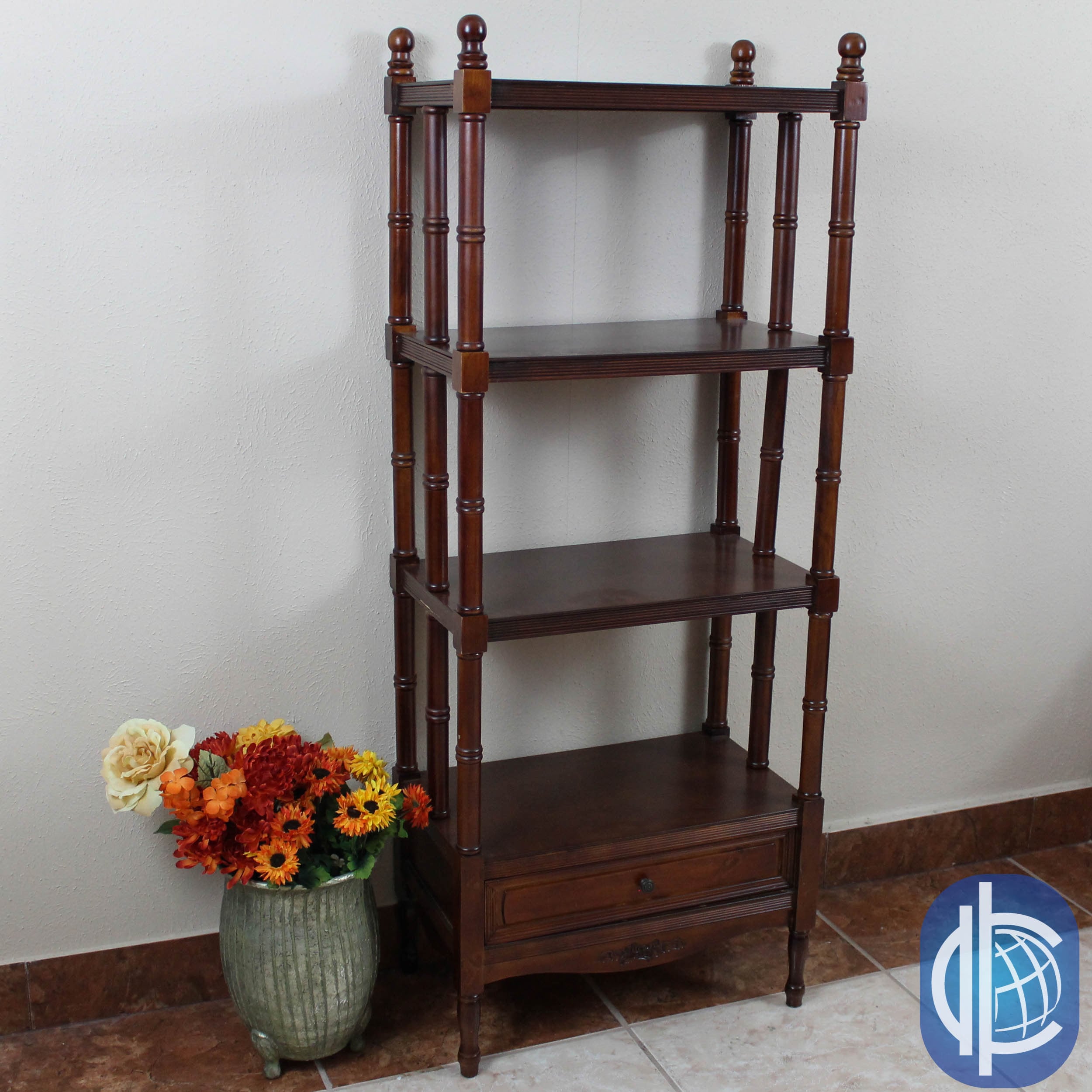 International Caravan Windsor 4 tier/ 1 drawer Hand carved Hardwood Bookshelf