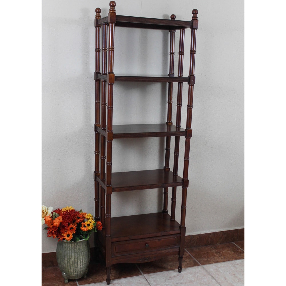 International Caravan Windsor 5 tier/ 1 drawer Hand carved Hardwood Bookshelf