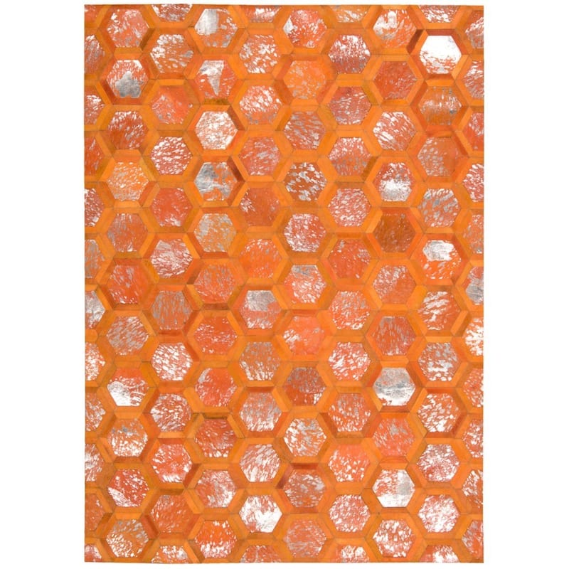 Nourison City Chic Glam Metallic Geometric Hair on Hide Area Rug - 5'3" x 7'5" - Orange - Rectangle