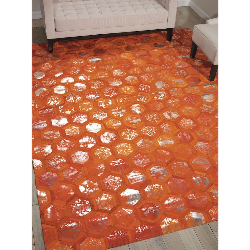 Nourison City Chic Glam Metallic Geometric Hair on Hide Area Rug