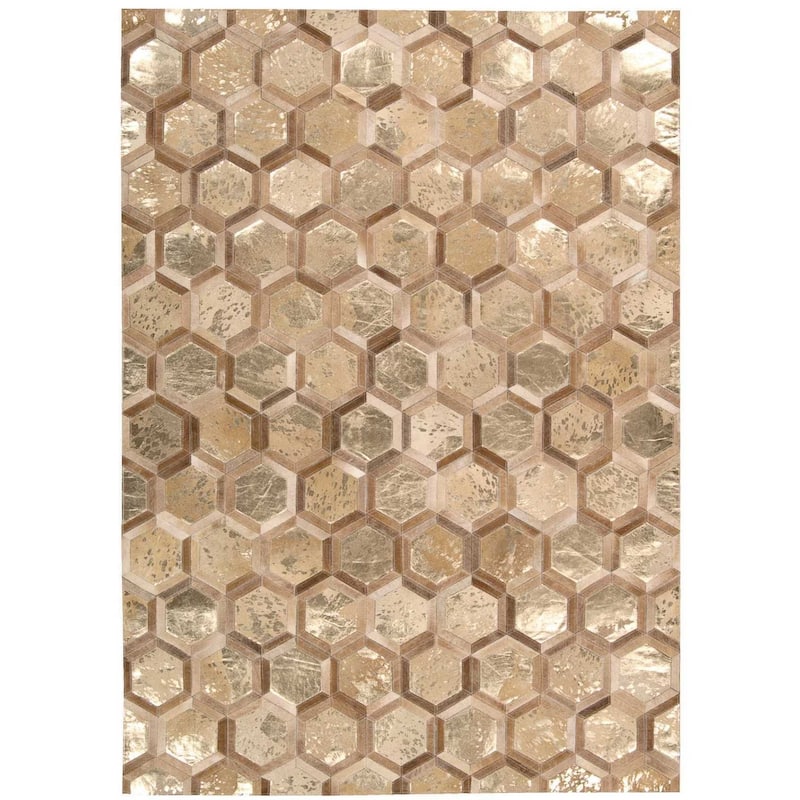 Nourison City Chic Glam Metallic Geometric Hair on Hide Area Rug - 5' 3" x 7' 5" - Yellow - Rectangle