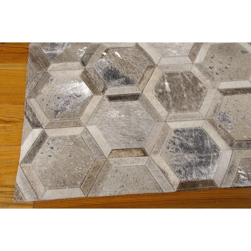 Nourison City Chic Glam Metallic Geometric Hair on Hide Area Rug - 8' x 10' - Grey - Rectangle