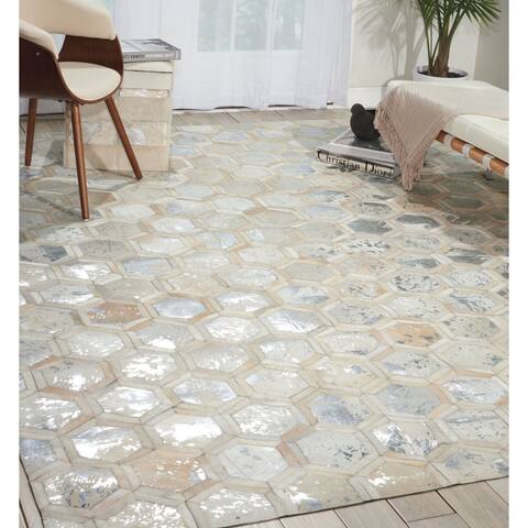 Nourison City Chic Glam Metallic Geometric Hair on Hide Area Rug