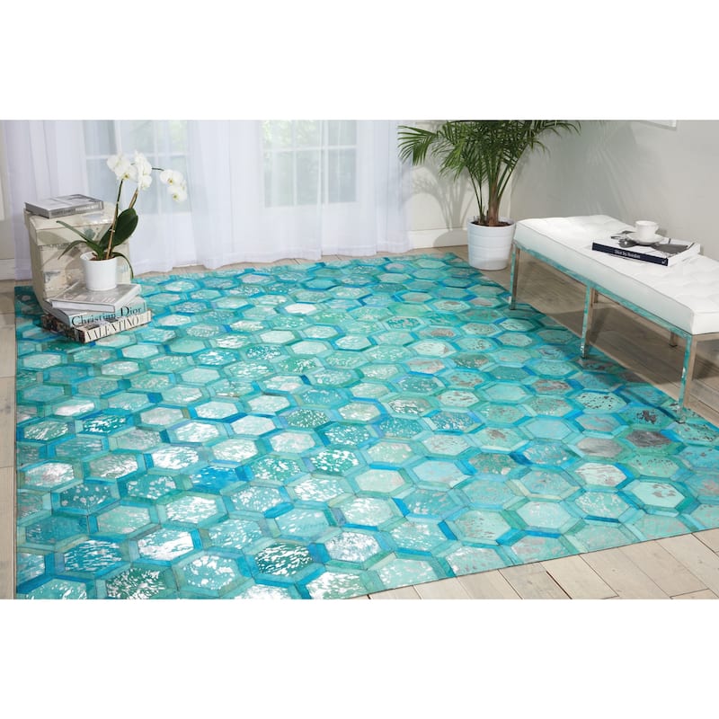 Nourison City Chic Glam Metallic Geometric Hair on Hide Area Rug - 5'3" x 7'5" - Green - Rectangle