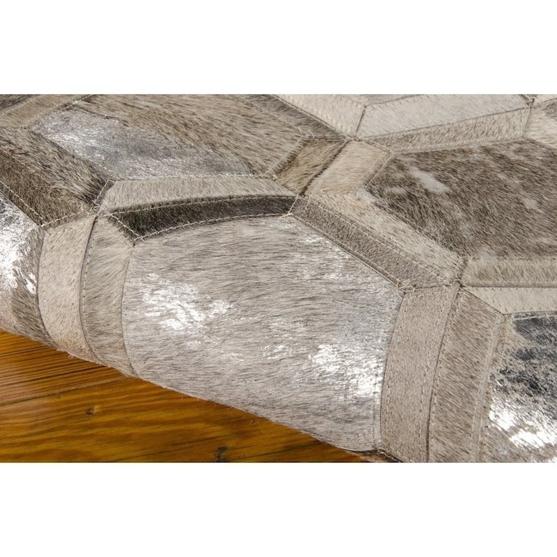 Nourison City Chic Glam Metallic Geometric Hair on Hide Area Rug