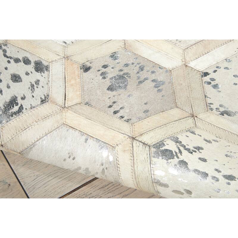 Nourison City Chic Glam Metallic Geometric Hair on Hide Area Rug