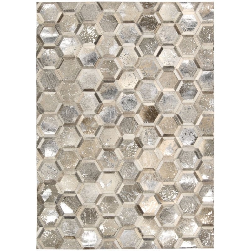 Nourison City Chic Glam Metallic Geometric Hair on Hide Area Rug