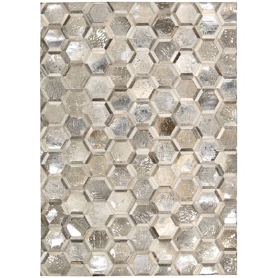 Nourison City Chic Glam Metallic Geometric Hair on Hide Area Rug
